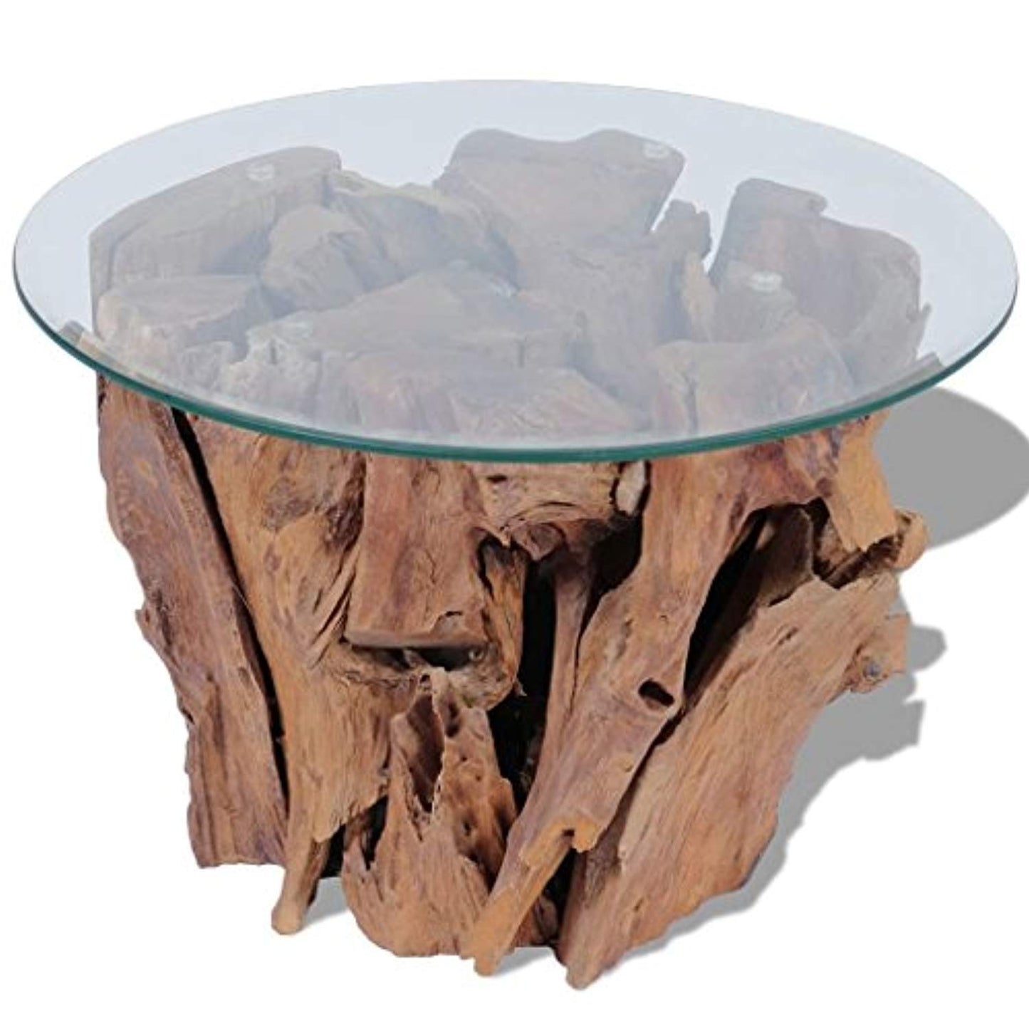 Modern Rustic Tempered Glass Top Coffee Table with Solid Teak Driftwood Base - Includes Modhaus Living Pen - Worldwide Prime
