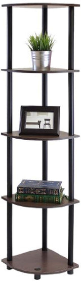 5 Tier Corner Shelf, Dark Brown Grain/Black - Worldwide Prime