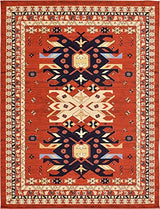 Classic Traditional Geometric Persian Design Area rugs Terracotta 6' x 8' 11 Qashqai Heriz rug - Worldwide Prime