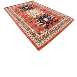 Classic Traditional Geometric Persian Design Area rugs Terracotta 6' x 8' 11 Qashqai Heriz rug - Worldwide Prime