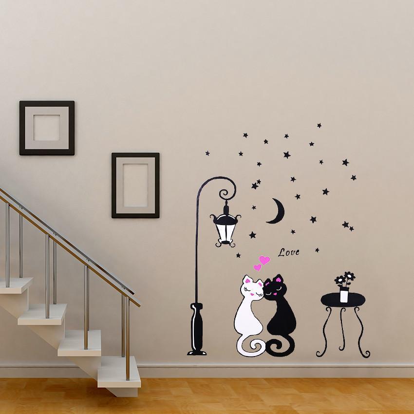 Cute Cartoon Couple Cat Flower Vine 3D Wallpaper - Worldwide Prime