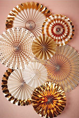 Gold Paper Fan Flower Hanging Banner for Party Decorations 8pcs/Pack - Worldwide Prime