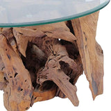 Modern Rustic Tempered Glass Top Coffee Table with Solid Teak Driftwood Base - Includes Modhaus Living Pen - Worldwide Prime