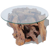 Modern Rustic Tempered Glass Top Coffee Table with Solid Teak Driftwood Base - Includes Modhaus Living Pen - Worldwide Prime