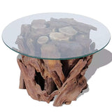 Modern Rustic Tempered Glass Top Coffee Table with Solid Teak Driftwood Base - Includes Modhaus Living Pen - Worldwide Prime