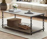 Rectangular Coffee Table with Chain Metal Frame - Rustic Industrial Style (Oak) - Worldwide Prime