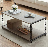 Rectangular Coffee Table with Chain Metal Frame - Rustic Industrial Style (Oak) - Worldwide Prime