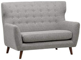 Rivet Hawthorne Mid-Century Tufted Modern Settee, 57"W, Silver - Worldwide Prime