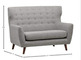 Rivet Hawthorne Mid-Century Tufted Modern Settee, 57"W, Silver - Worldwide Prime