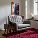 Rivet Hawthorne Mid-Century Tufted Modern Settee, 57"W, Silver - Worldwide Prime