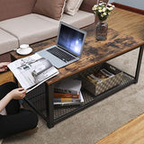 Vintage Coffee Table, Cocktail Table with Storage Shelf for Living Room, Wood Look Accent Furniture with Metal Frame - Worldwide Prime